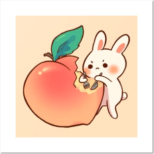 Bunny with Giant Peach Posters and Art